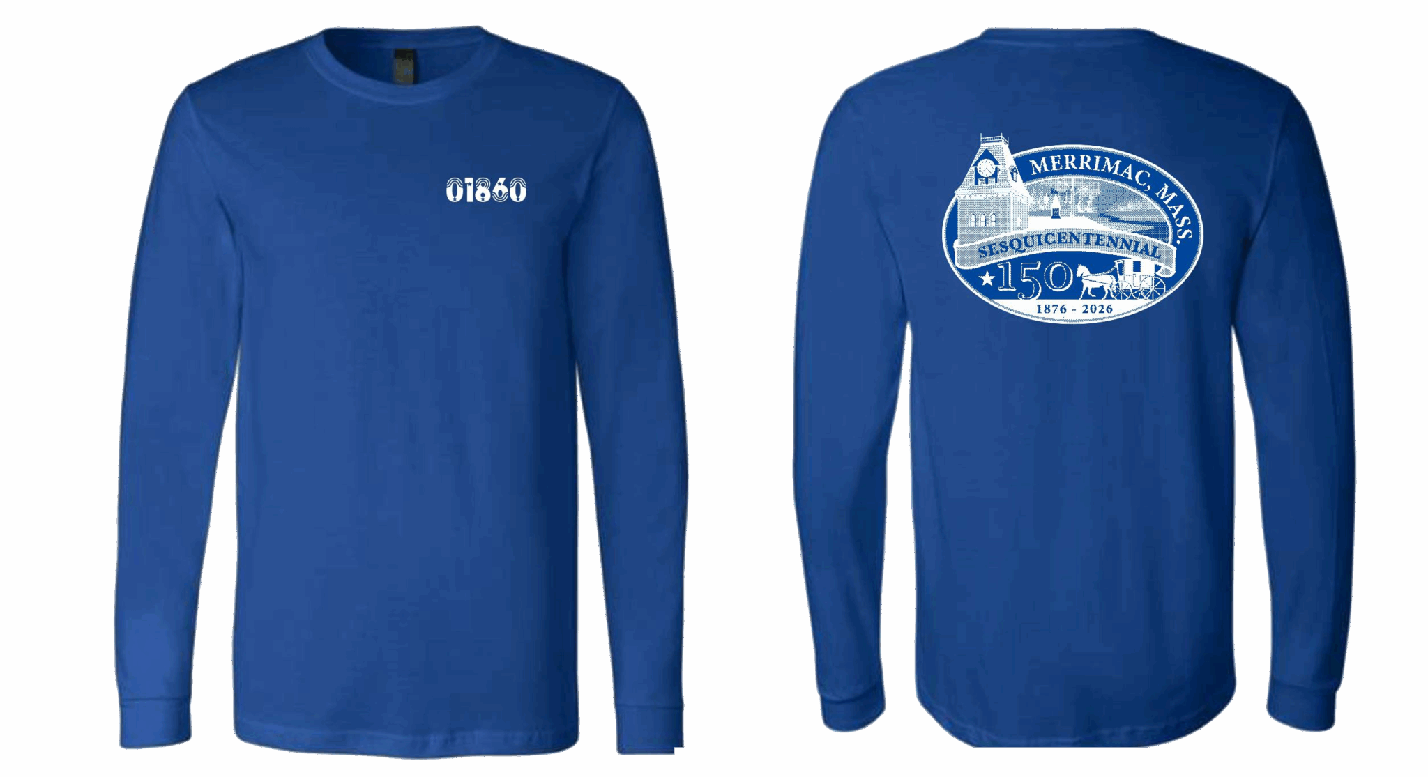 01860 Patch, Merrimac 150 Logo Back Design, Blue Long Sleeve