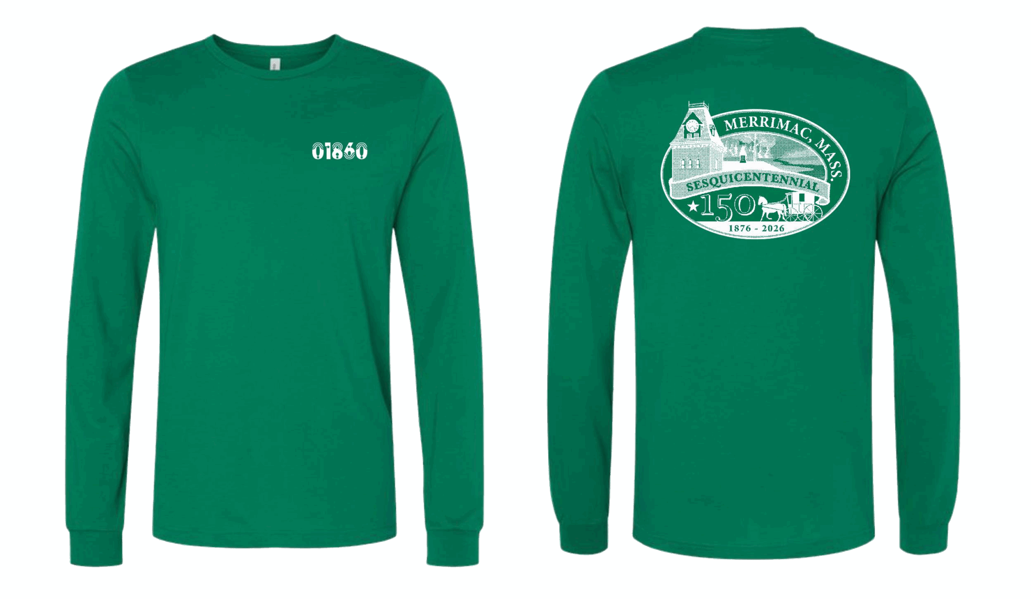 01860 Patch, Merrimac 150 Logo Back Design, Green Long Sleeve