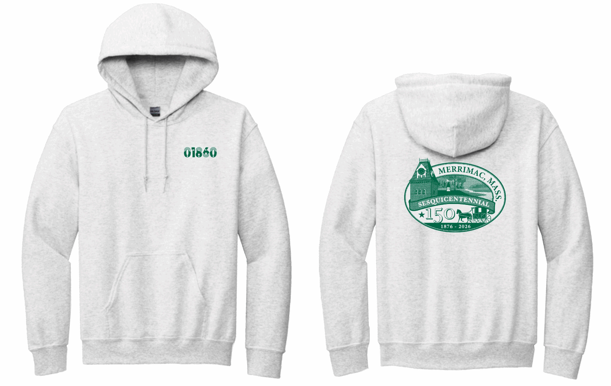 01860 Patch, Merrimac 150 Logo Back Design, Ash Sweatshirt